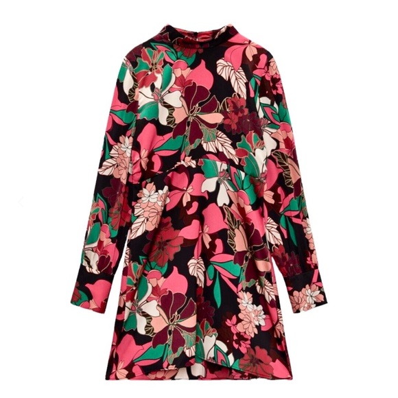 Zara Satin Long Sleeve Mini Dress - Picture 1 of 7